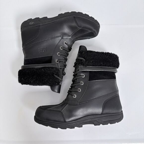 UGG Boots Kids Size 6 Black Leather Butte II CWR Waterproof Snow Water Winter - Picture 3 of 9